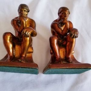 Vintage Pair of Antique 1940s Rodin's "The Thinker" Bronzed Cast Metal Bookends